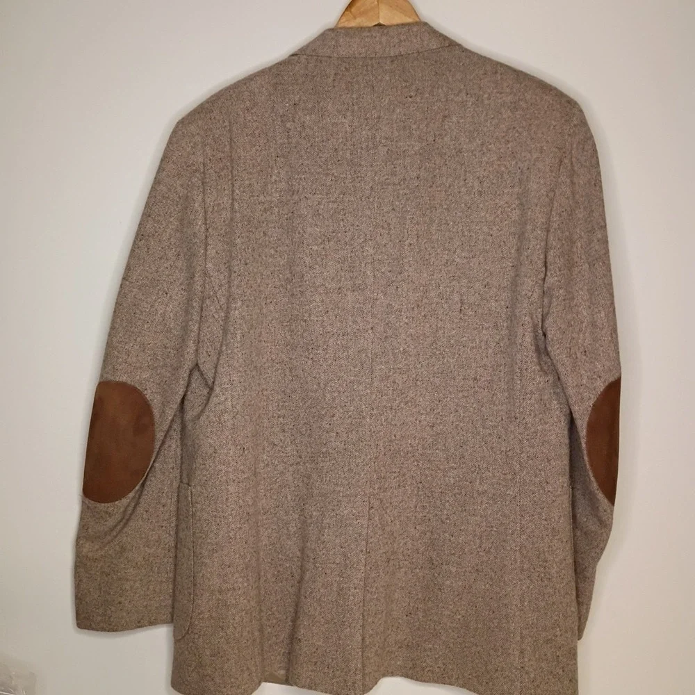 Stafford Tweed Blazer Mens 44L Tan Wool Elbow Patch Heritage Sport Coat Vintage